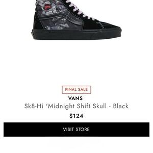 Vans Sk8-Hi Midnight Skull Black Sneakers 8.5m/10w
